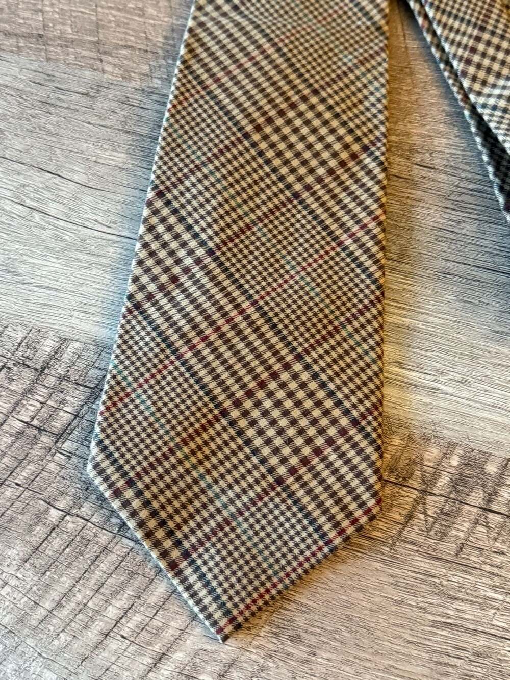 Men's Vintage Coffee Brown Plaid Tie - Picture 4 of 4